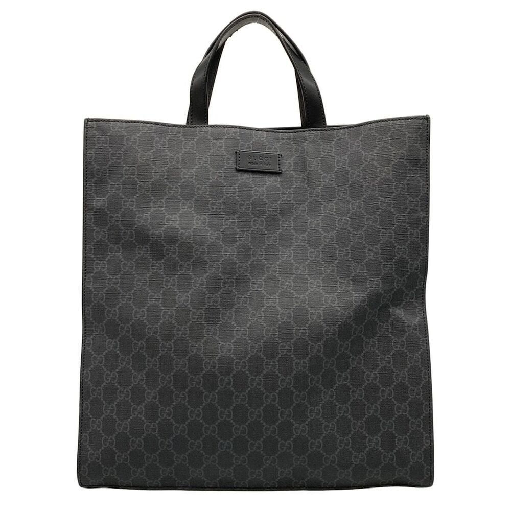 GUCCI GG Plus Supreme Tote Bag Black Leather
